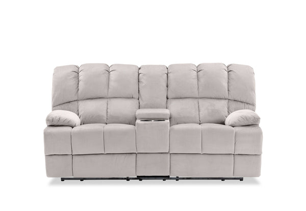 LEBRON FABRIC 2 SEATER WITH RECLINERS AND CONSOLE LIGHT GREY