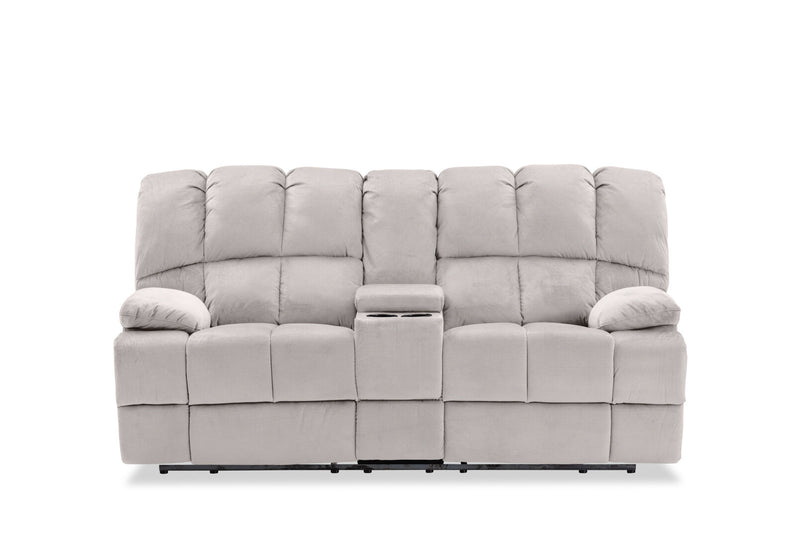 LEBRON FABRIC 2 SEATER WITH RECLINERS AND CONSOLE LIGHT GREY