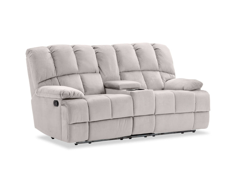 LEBRON FABRIC 2 SEATER WITH RECLINERS AND CONSOLE LIGHT GREY