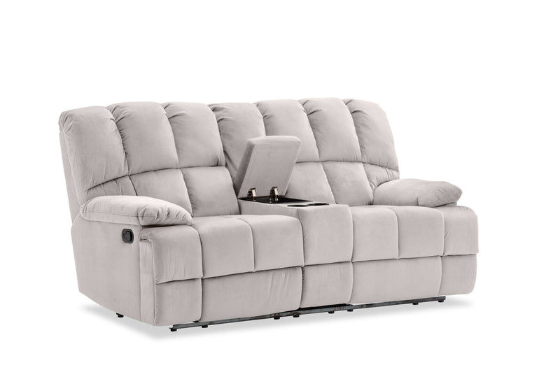 LEBRON FABRIC 2 SEATER WITH RECLINERS AND CONSOLE LIGHT GREY