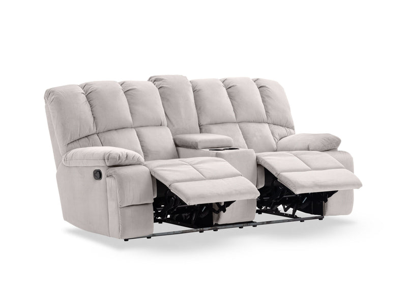 LEBRON FABRIC 2 SEATER WITH RECLINERS AND CONSOLE LIGHT GREY