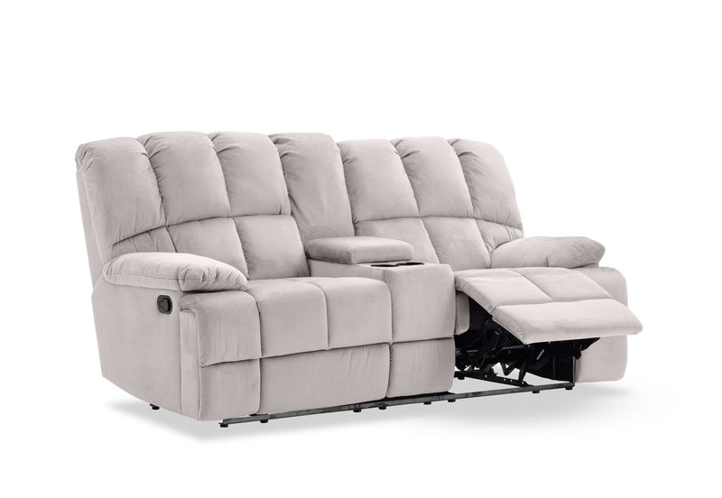 LEBRON FABRIC 2 SEATER WITH RECLINERS AND CONSOLE LIGHT GREY