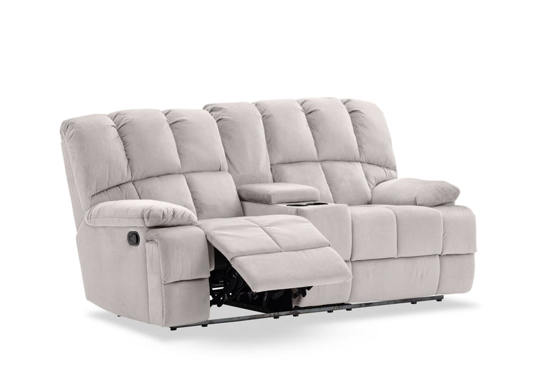 LEBRON FABRIC 2 SEATER WITH RECLINERS AND CONSOLE LIGHT GREY