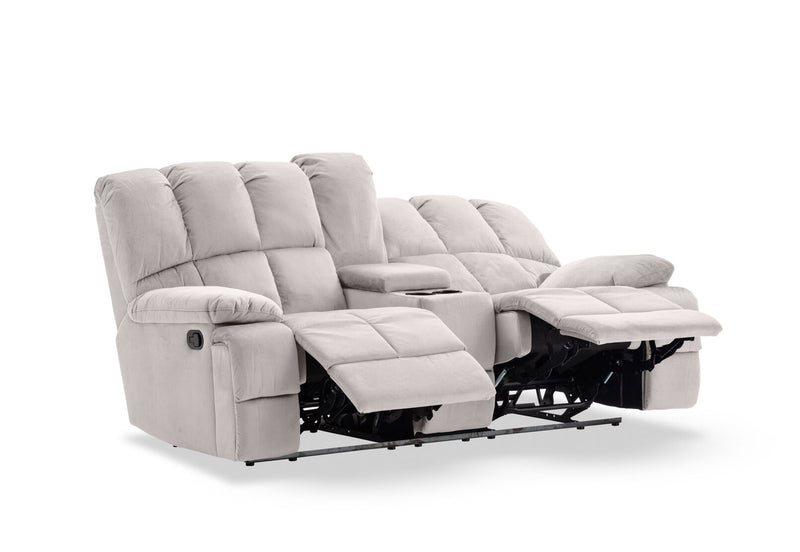 LEBRON FABRIC 2 SEATER WITH RECLINERS AND CONSOLE LIGHT GREY