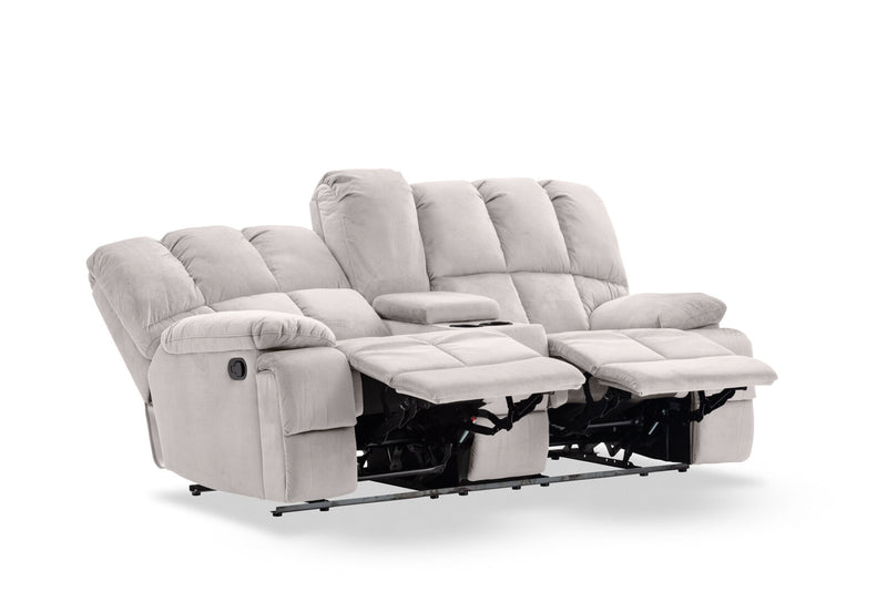 LEBRON FABRIC 2 SEATER WITH RECLINERS AND CONSOLE LIGHT GREY
