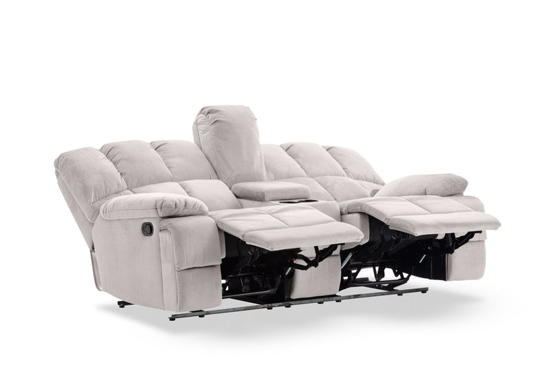 LEBRON FABRIC 2 SEATER WITH RECLINERS AND CONSOLE LIGHT GREY