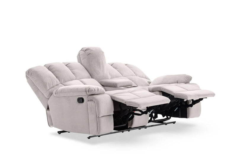 LEBRON FABRIC 2 SEATER WITH RECLINERS AND CONSOLE LIGHT GREY