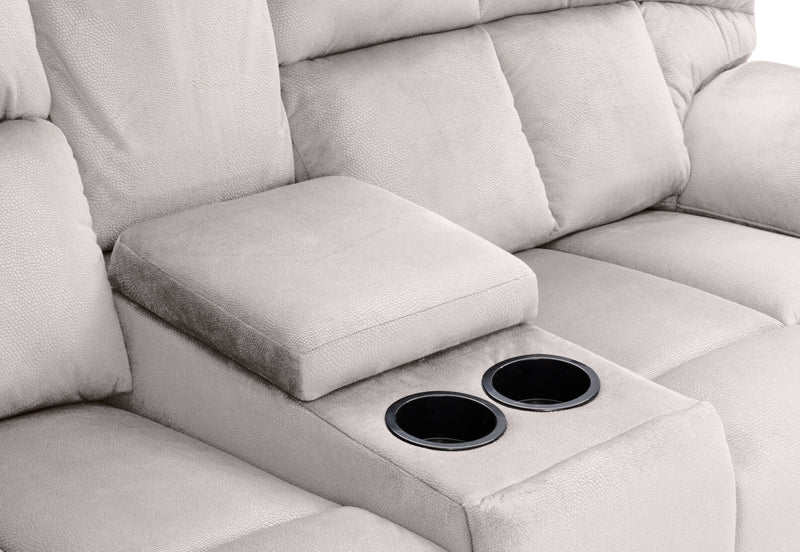 LEBRON FABRIC 2 SEATER WITH RECLINERS AND CONSOLE LIGHT GREY