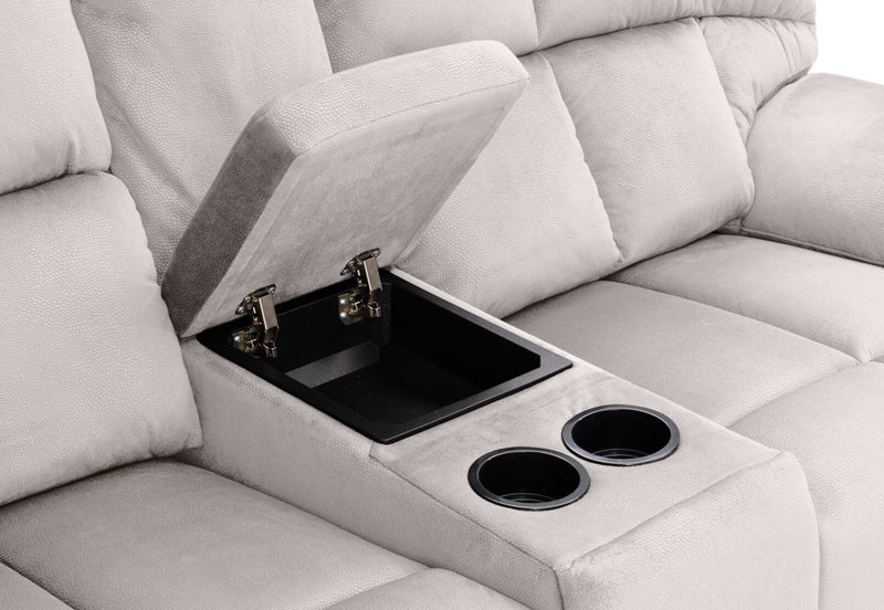 LEBRON FABRIC 2 SEATER WITH RECLINERS AND CONSOLE LIGHT GREY