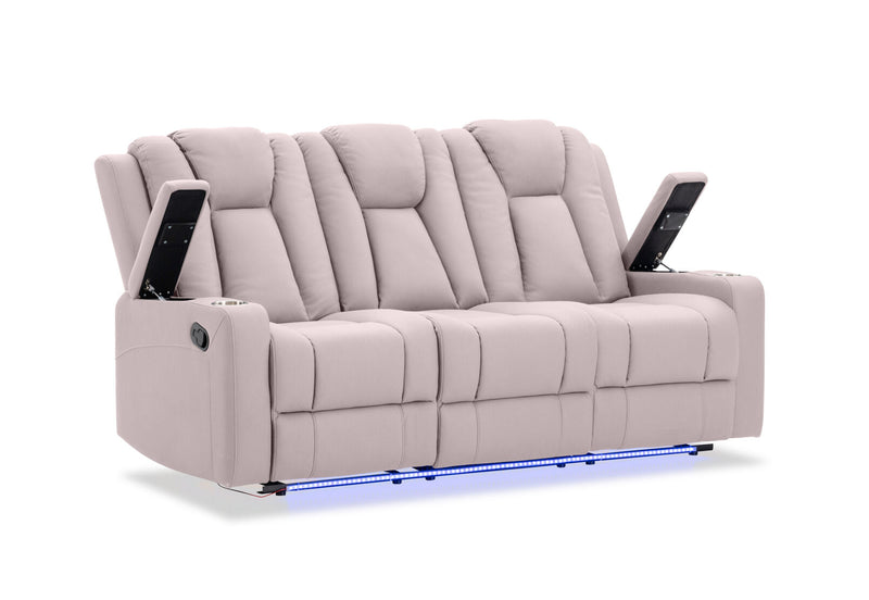 TRAVIS FABRIC 3 SEATER WITH RECLINERS LIGHT GREY