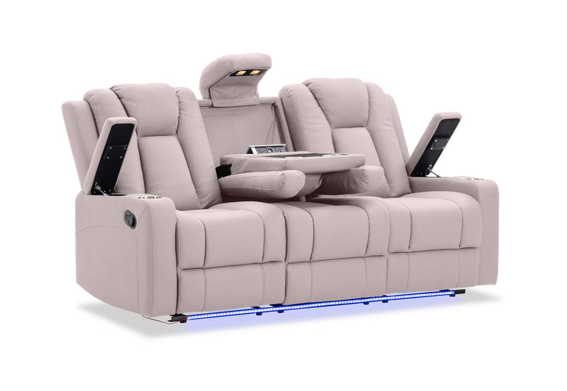 TRAVIS FABRIC 3 SEATER WITH RECLINERS LIGHT GREY