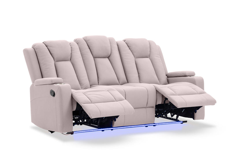 TRAVIS FABRIC 3 SEATER WITH RECLINERS LIGHT GREY