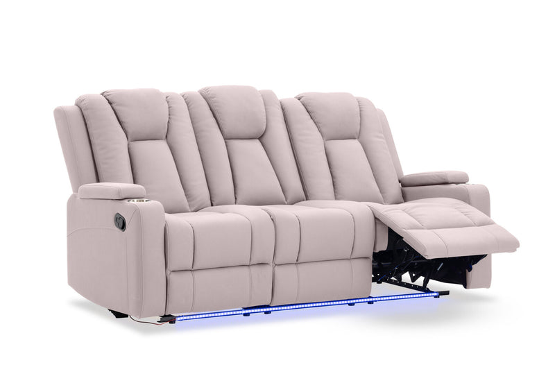 TRAVIS FABRIC 3 SEATER WITH RECLINERS LIGHT GREY