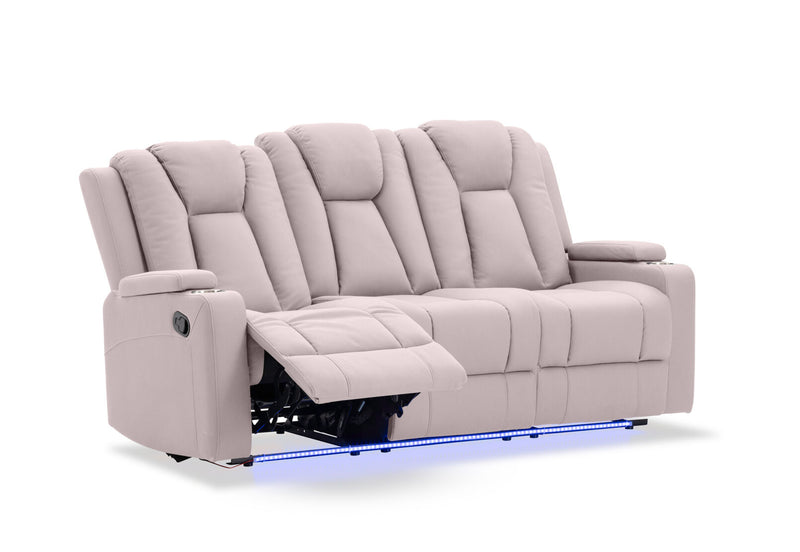 TRAVIS FABRIC 3 SEATER WITH RECLINERS LIGHT GREY