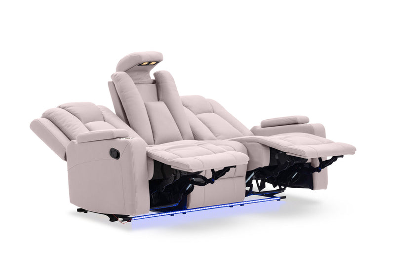 TRAVIS FABRIC 3 SEATER WITH RECLINERS LIGHT GREY