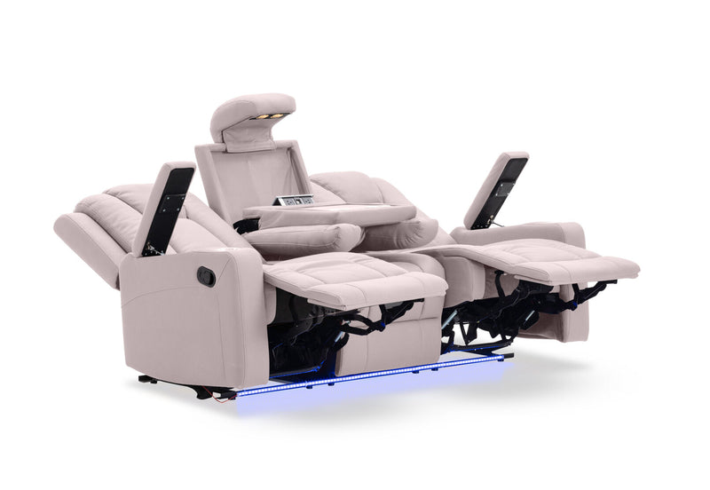 TRAVIS FABRIC 3 SEATER WITH RECLINERS LIGHT GREY