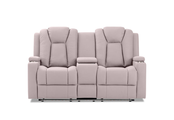 TRAVIS FABRIC 2 SEATER WITH RECLINERS AND CONSOLE LIGHT GREY