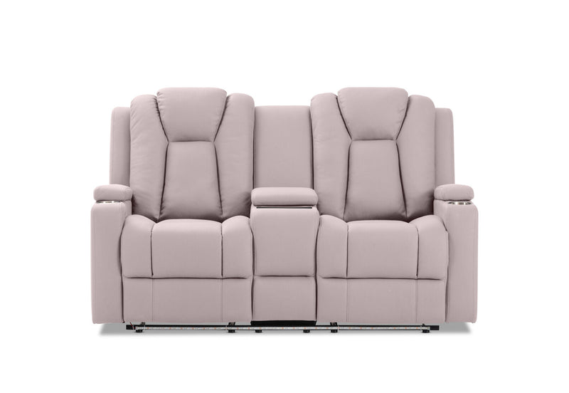 TRAVIS FABRIC 2 SEATER WITH RECLINERS AND CONSOLE LIGHT GREY