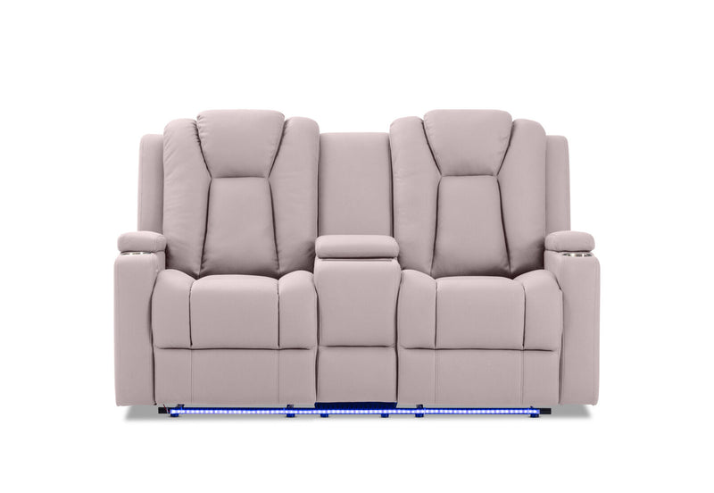 TRAVIS FABRIC 2 SEATER WITH RECLINERS AND CONSOLE LIGHT GREY