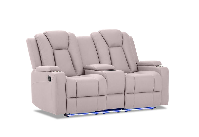 TRAVIS FABRIC 2 SEATER WITH RECLINERS AND CONSOLE LIGHT GREY