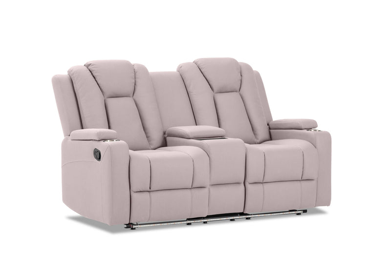 TRAVIS FABRIC 2 SEATER WITH RECLINERS AND CONSOLE LIGHT GREY