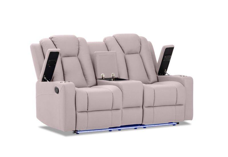 TRAVIS FABRIC 2 SEATER WITH RECLINERS AND CONSOLE LIGHT GREY