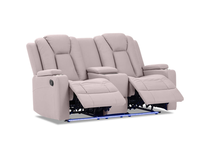 TRAVIS FABRIC 2 SEATER WITH RECLINERS AND CONSOLE LIGHT GREY