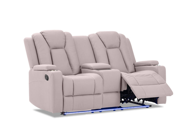 TRAVIS FABRIC 2 SEATER WITH RECLINERS AND CONSOLE LIGHT GREY
