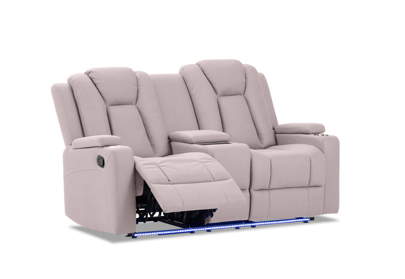 TRAVIS FABRIC 2 SEATER WITH RECLINERS AND CONSOLE LIGHT GREY