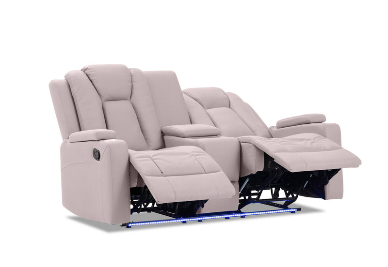 TRAVIS FABRIC 2 SEATER WITH RECLINERS AND CONSOLE LIGHT GREY