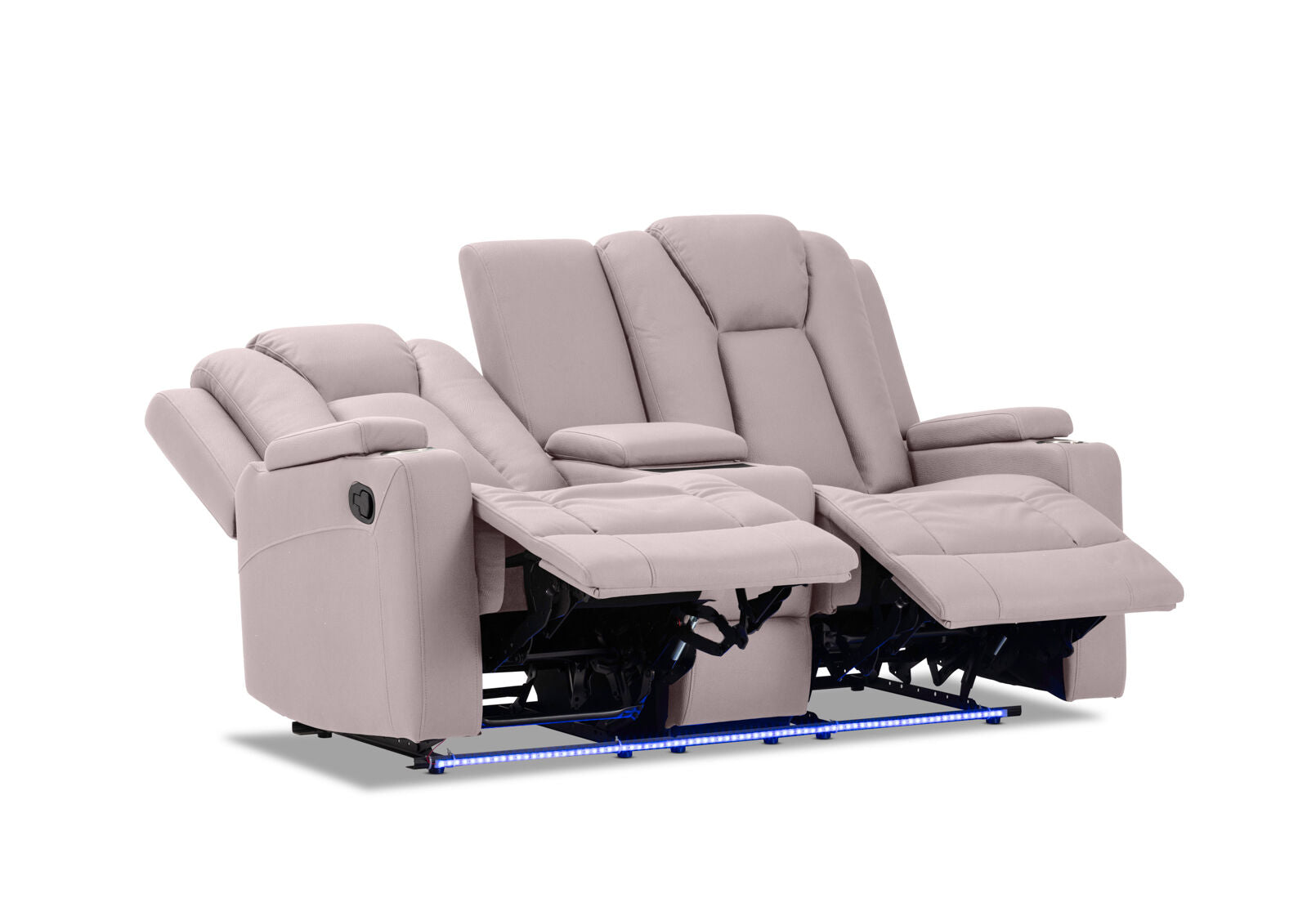 TRAVIS FABRIC 2 SEATER WITH RECLINERS AND CONSOLE LIGHT GREY