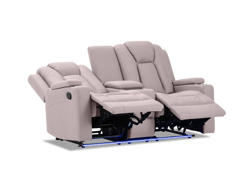 TRAVIS FABRIC 2 SEATER WITH RECLINERS AND CONSOLE LIGHT GREY