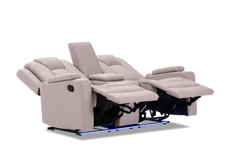 TRAVIS FABRIC 2 SEATER WITH RECLINERS AND CONSOLE LIGHT GREY