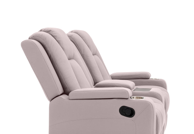 TRAVIS FABRIC 2 SEATER WITH RECLINERS AND CONSOLE LIGHT GREY