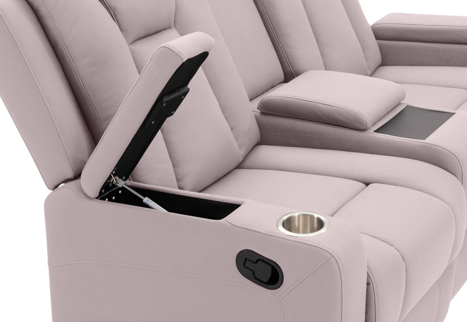 TRAVIS FABRIC 2 SEATER WITH RECLINERS AND CONSOLE LIGHT GREY