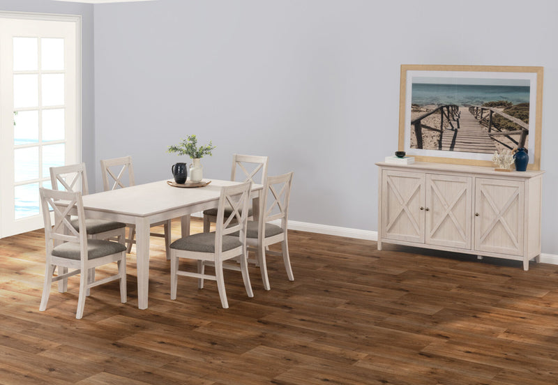 ARDAL 7 PIECE DINING SUITE  WHITE WASH