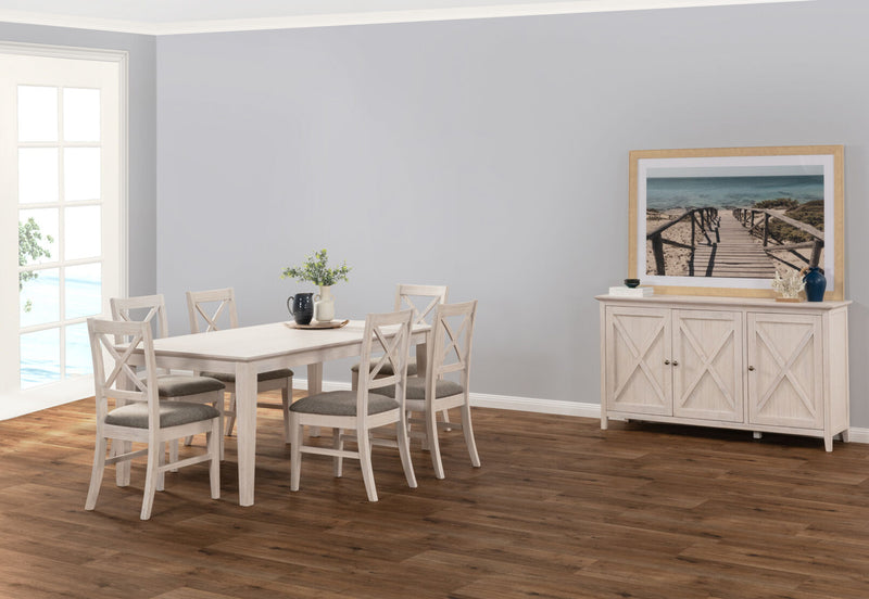 ARDAL 7 PIECE DINING SUITE  WHITE WASH