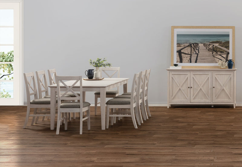 ARDAL 9 PIECE DINING SUITE WHITE WASH
