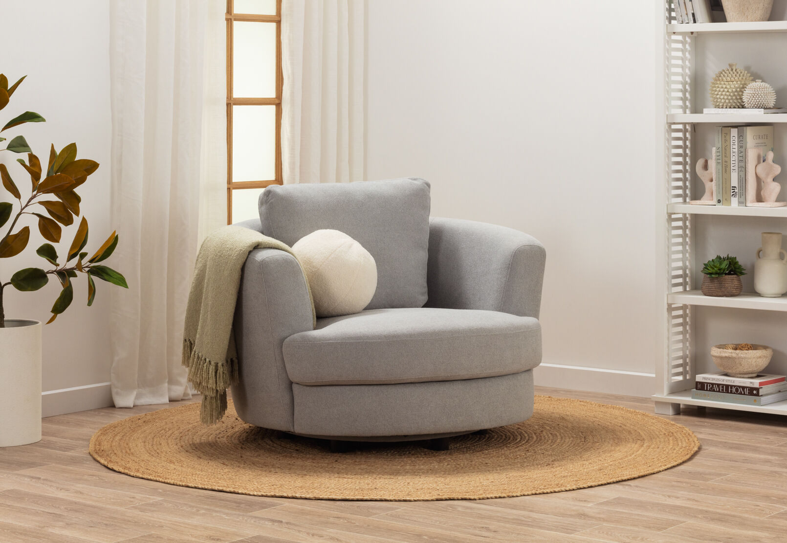 BRIANA FABRIC SWIVEL CHAIR LT GREY