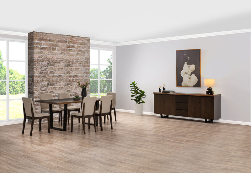 NERO 7 PIECE 1800 DINING SUITE.  DARK WALNUT