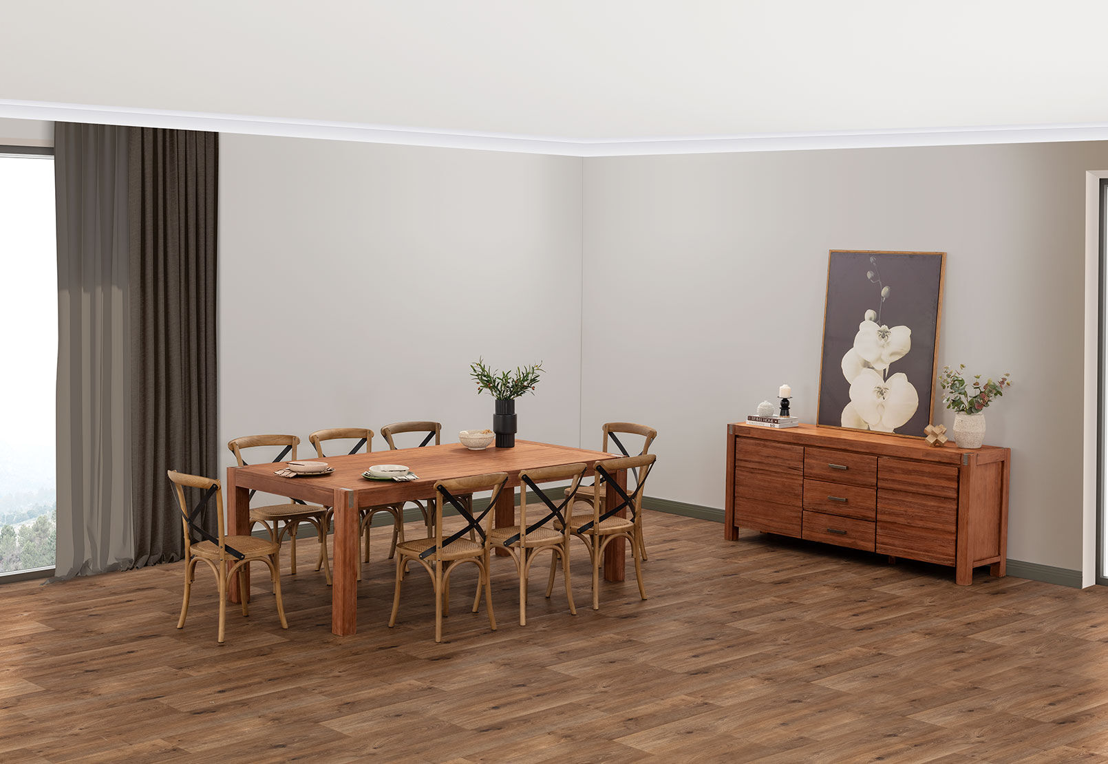 SILVERWOOD 9 PIECE SUITE WITH AVANTEE CHAIRS PEWTER