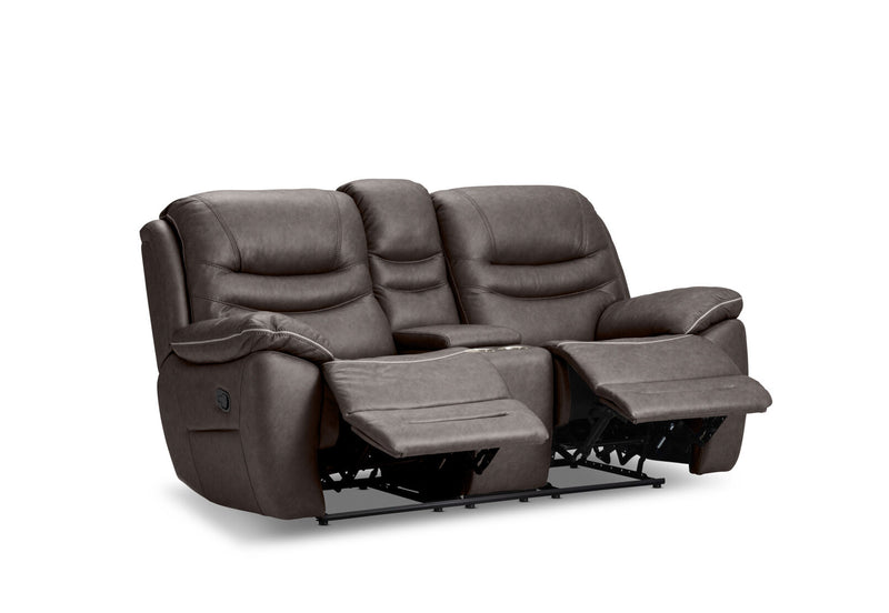 FEDERER FABRIC 2 SEATER WITH INBUILT RECLINERS AND CONSOLE CHARCOAL