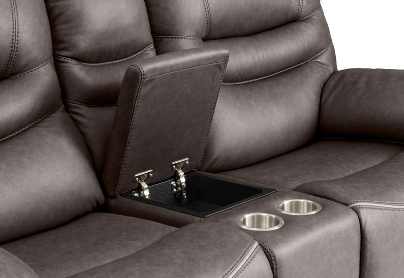 FEDERER FABRIC 2 SEATER WITH INBUILT RECLINERS AND CONSOLE CHARCOAL