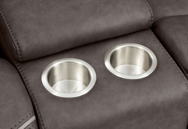 FEDERER FABRIC 2 SEATER WITH INBUILT RECLINERS AND CONSOLE CHARCOAL