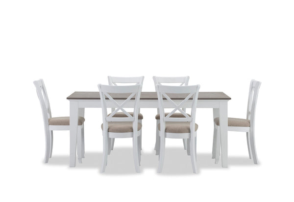 MARSEILLE 7 PIECE DINING SUITE WITH MALU DINING CHAIRS  WHITE / GREY