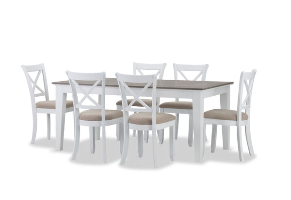 MARSEILLE 7 PIECE DINING SUITE WITH MALU DINING CHAIRS  WHITE / GREY