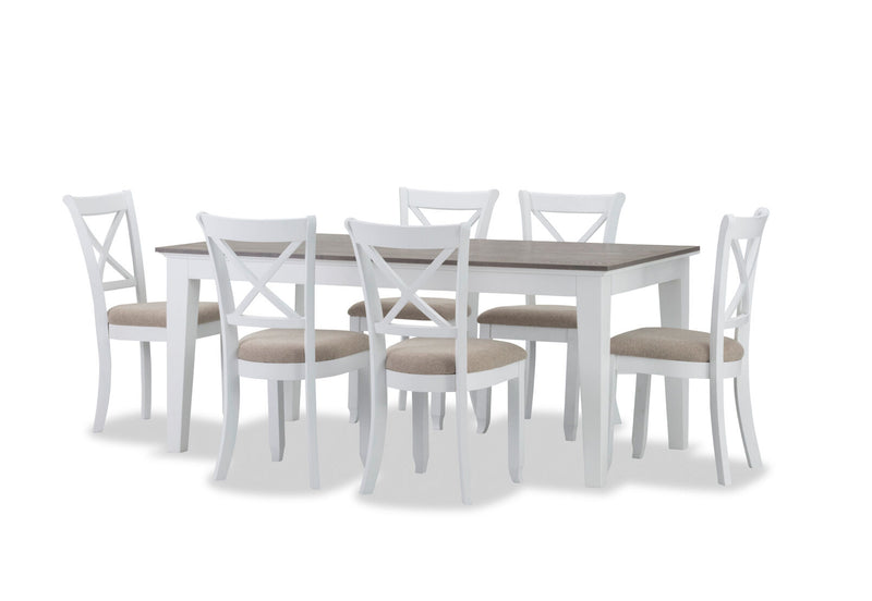 MARSEILLE 7 PIECE DINING SUITE WITH MALU DINING CHAIRS  WHITE / GREY