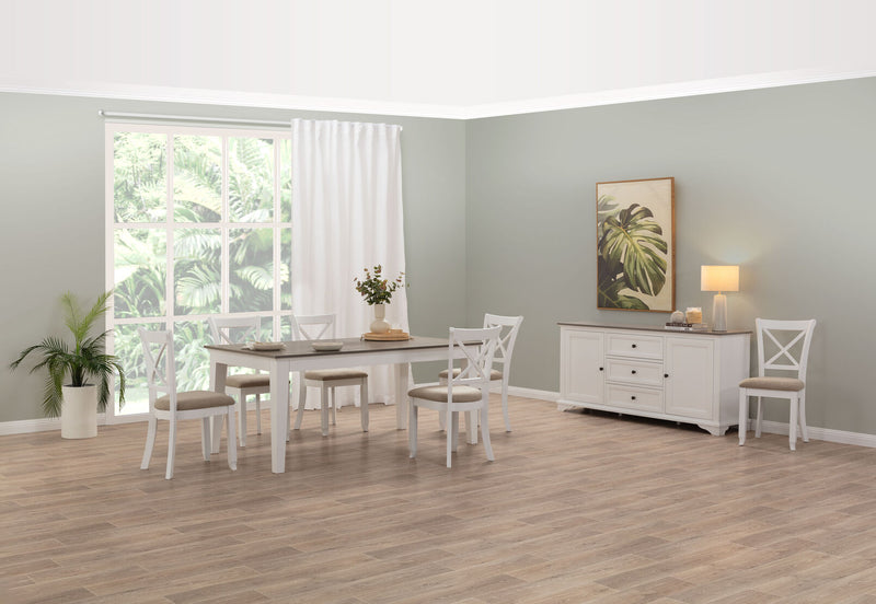 MARSEILLE 7 PIECE DINING SUITE WITH MALU DINING CHAIRS  WHITE / GREY