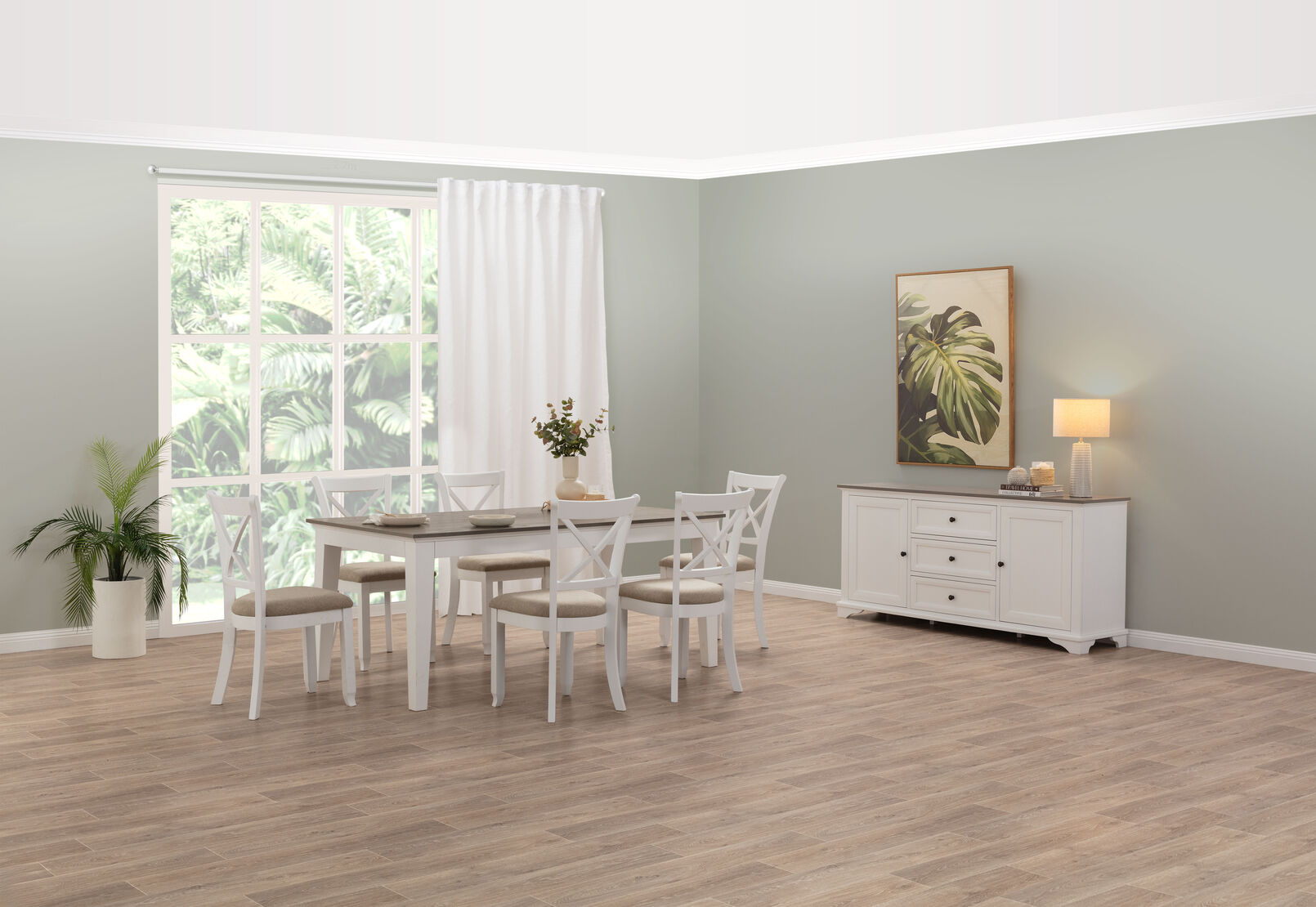 MARSEILLE 7 PIECE DINING SUITE WITH MALU DINING CHAIRS  WHITE / GREY