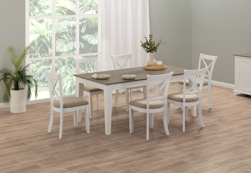 MARSEILLE 7 PIECE DINING SUITE WITH MALU DINING CHAIRS  WHITE / GREY